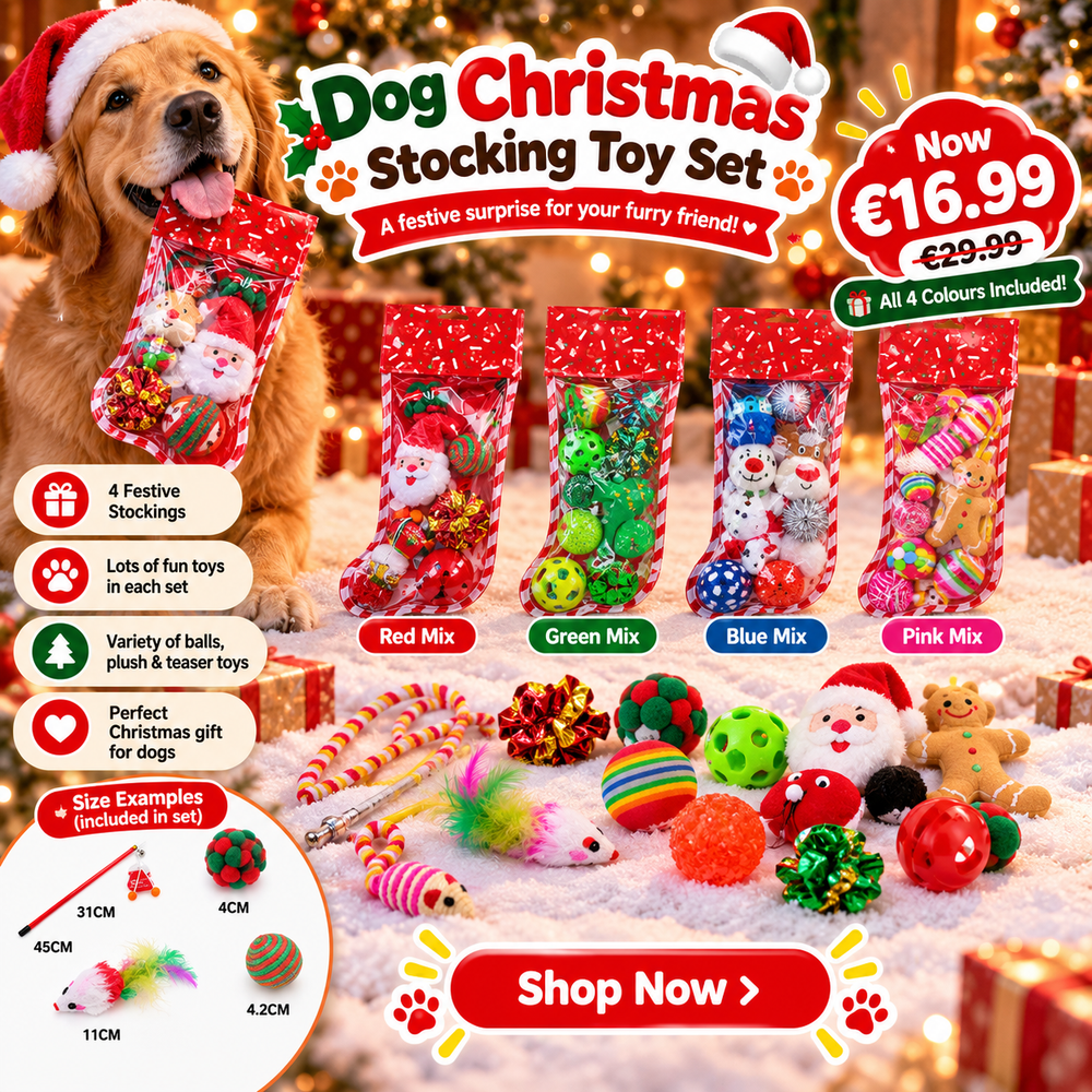 Christmas Stocking Cat Toy Set - Teaser Wand, Bells & Plush Mouse