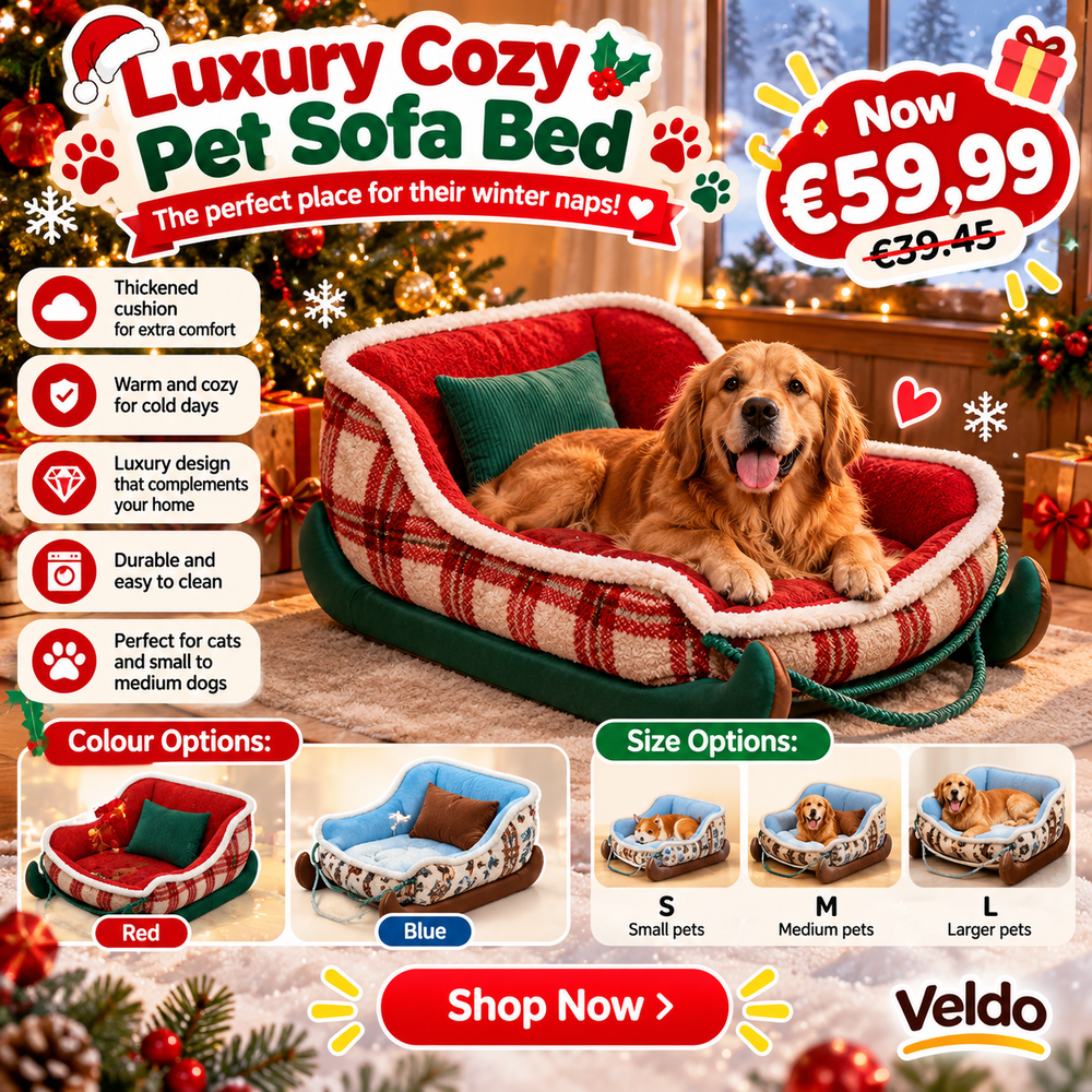 Christmas Sleigh Pet Bed - Cosy Plush Sofa Bed for Cats and Small Dogs